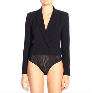 PINKO Blazer Bodysuit Women's Size 4 Black Made in Italy Career Business EUC-LN
